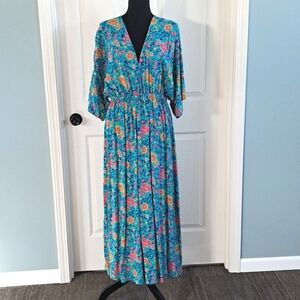 Floral Boho Boutique V-Neck Short Shelves Lightweight Flowy Airy Maxi Sundress